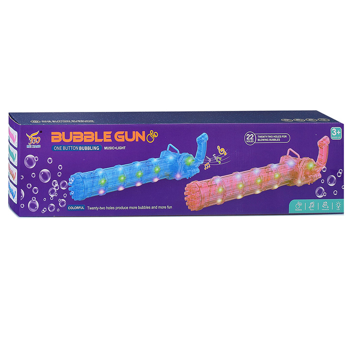 Пистолет 103A для мыльных пузырей (22 выстрела со звук. и свет. эффектом) в коробке