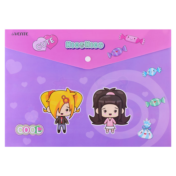 Папка-конверт на кнопке "NicoNico" A4 (335x240 мм) 180 мкм, непрозрачная с рисунком, тис