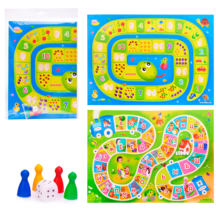 Игра-ходилка с фишками для малышей 2в1. Азбука+Счет Игра-ходилка с фишками для малышей 2в1. Азбука+Счет