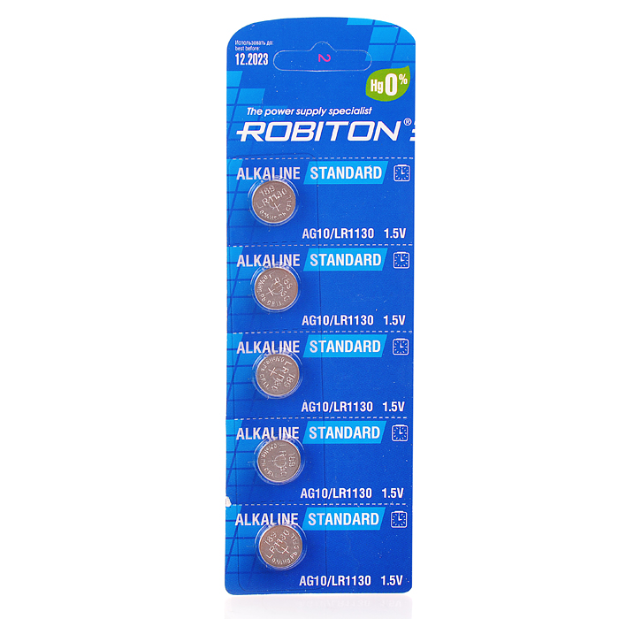 Батарейки алкалиновые ROBITON STANDARD R-AG10-0-BL5 (0% Hg) AG10 LR1130 389 189 LR54 BL5 Батарейки алкалиновые ROBITON STANDARD R-AG10-0-BL5 (0% Hg) AG10 LR1130 389 189 LR54 BL5
