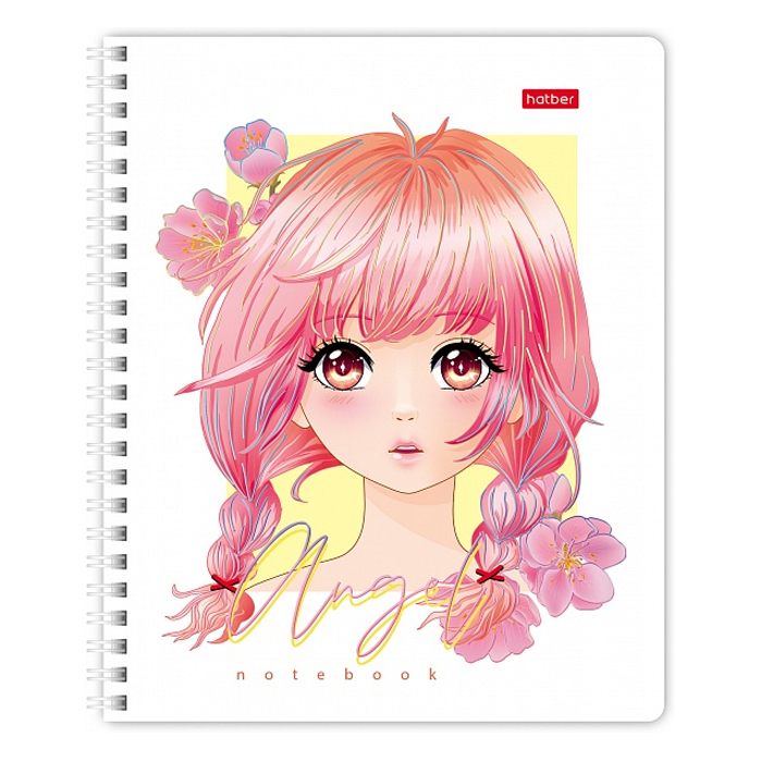 Тетрадь 96л клетка "Ангелы аниме" 65г/кв.м на гребне мат.ламин. 3D фольга 2 диз. в блоке 