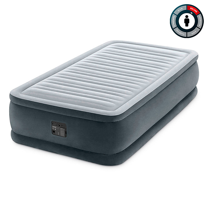 Фото к товару Односпальная надувная кровать 99х191х46см "Comfort-Plush" встр.нас. 220В, до 136кг, 64412 INTEX Односпальная надувная кровать 99х191х46см "Comfort-Plush" встр.нас. 220В, до 136кг, 64412 INTEX