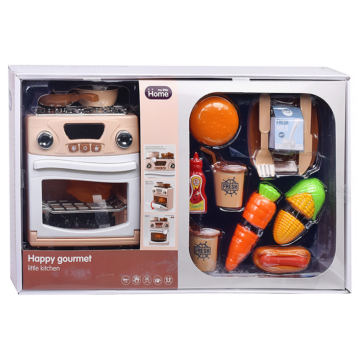 Бытовая техника A1003-5 "Плита" с посудой и продуктами, в коробке (цвет бежевый)