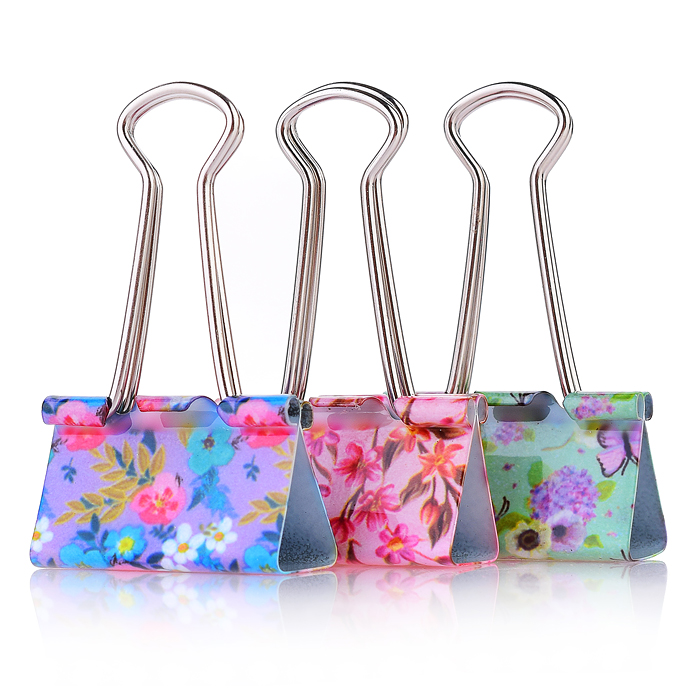 Зажим для бумаг "Flowers" 24 шт металлический (32 мм) толщина скрепления до 13,5 мм, цветной ассо