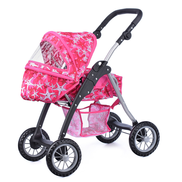 Коляска-люлька 9388 для кукол, металлическая, с корзиной, цвет морские звезды