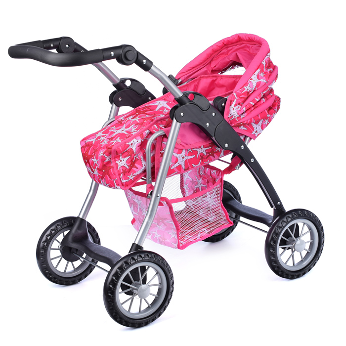 Коляска-люлька 9388 для кукол, металлическая, с корзиной, цвет морские звезды