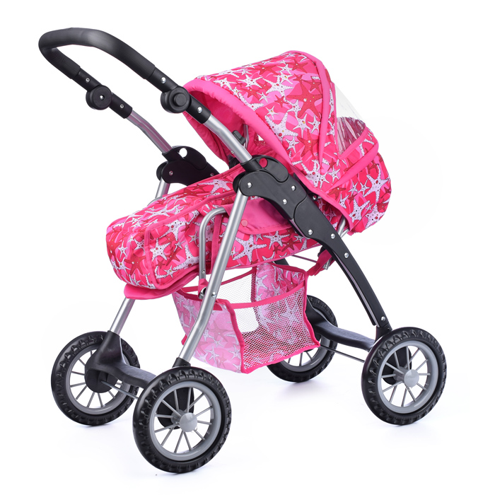 Коляска-люлька 9388 для кукол, металлическая, с корзиной, цвет морские звезды