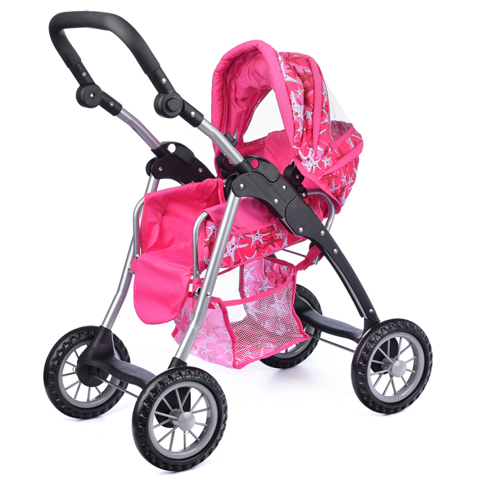 Коляска-люлька 9388 для кукол, металлическая, с корзиной, цвет морские звезды