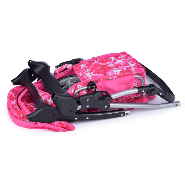 Коляска-люлька 9388 для кукол, металлическая, с корзиной, цвет морские звезды