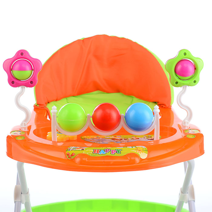 Ходунки 902-C-3 "Шарики с цветочками" с погремушками и шарами (зеленый-оранжевый) в пакете