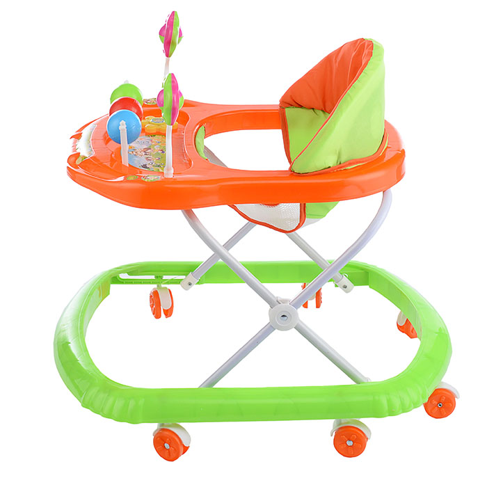 Ходунки 902-C-3 "Шарики с цветочками" с погремушками и шарами (зеленый-оранжевый) в пакете