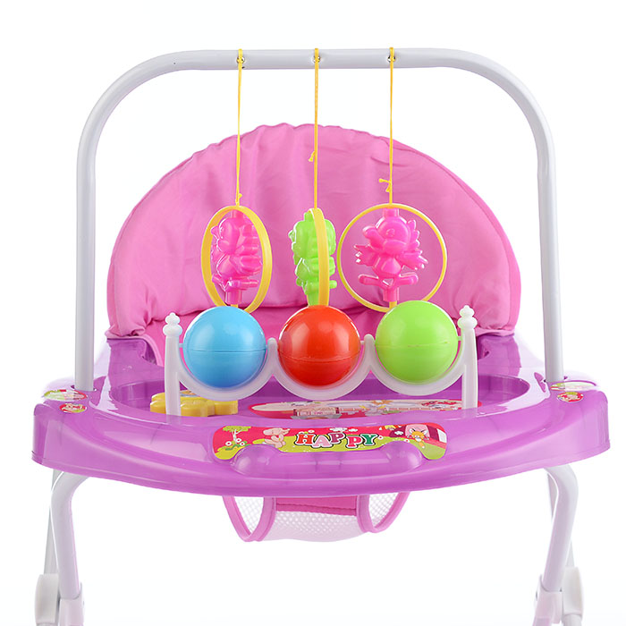 Ходунки 902-E-4 "Шарики" с подвесными игрушками (розовый-сиреневый) в пакете