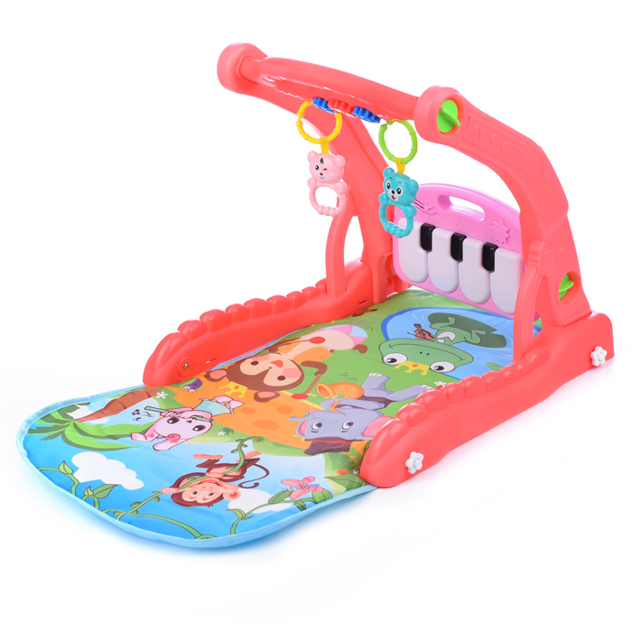Коврик развивающий/ходунки 696-R29 "Веселые друзья" розовый, с пианино, в коробке