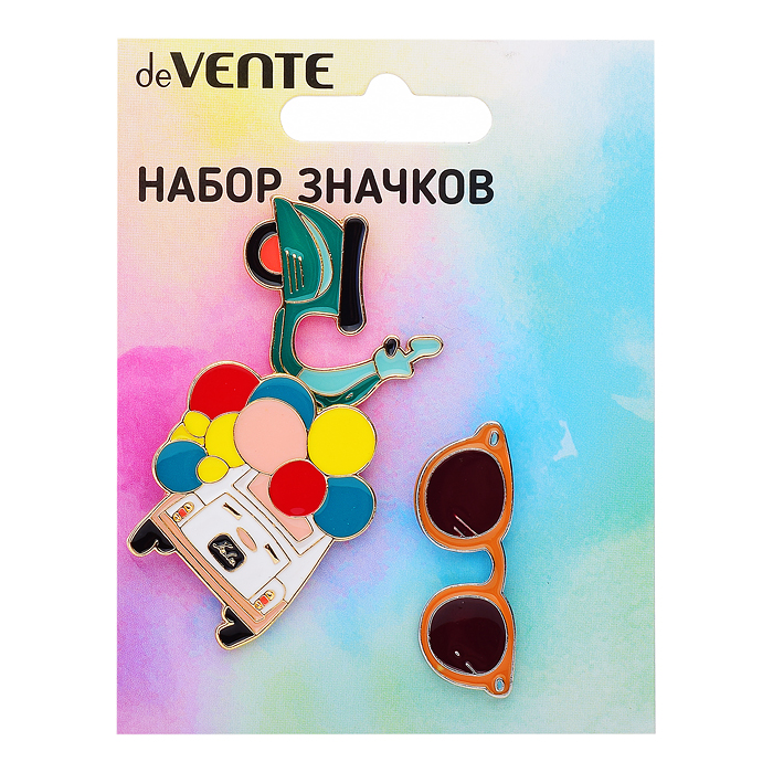 Набор значков "Holidays in Italy" эмалированные, размер изделий: автобус 3,2x3,5 см, скутер