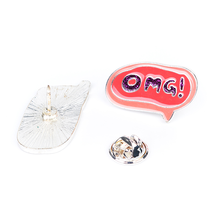 Набор значков "Cute Girl" эмалированные, размер изделий: телефон 1,7x3,5 см, OMG! 3x1,8 см,