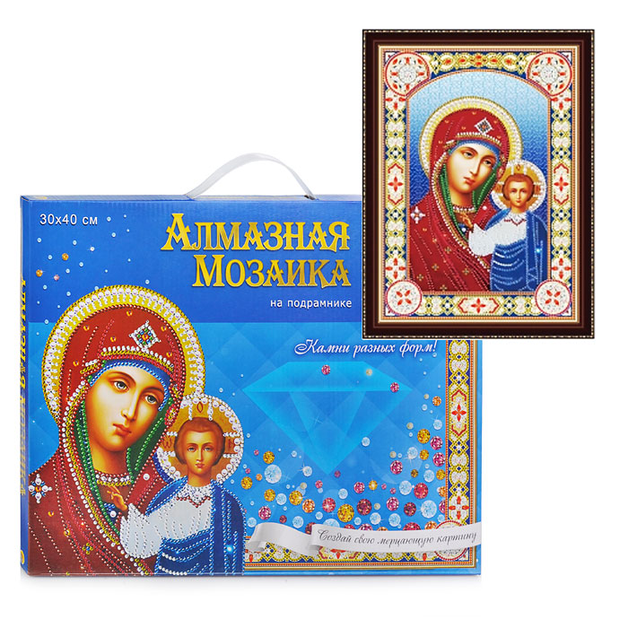 Алмазная мозаика 30х40 "Икона №1" с подрамником, c частичным заполн. (блест) 
