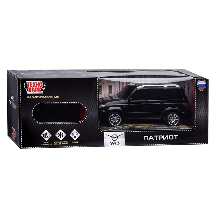 Машина р/у UAZ Патриот 19 см, (свет, черный) в коробке