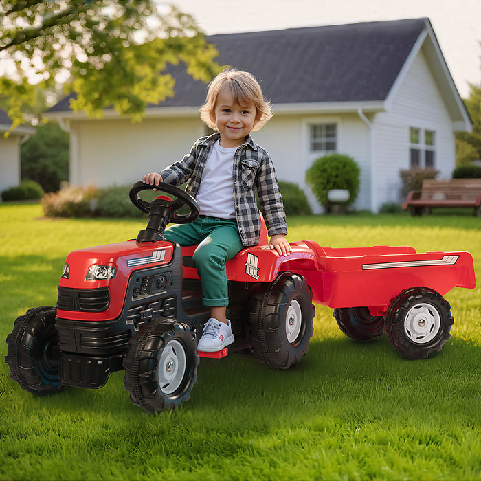 Трактор педальный Ranchero, с прицепом, клаксон, красный