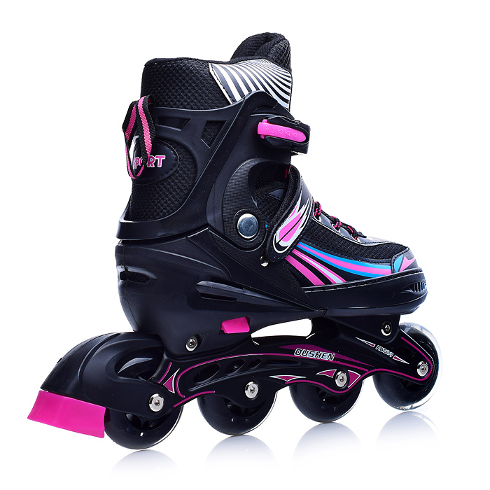 Роликовые коньки U001754Y раздвижные, PU колёса, черно-розовые, размер L, в сумке