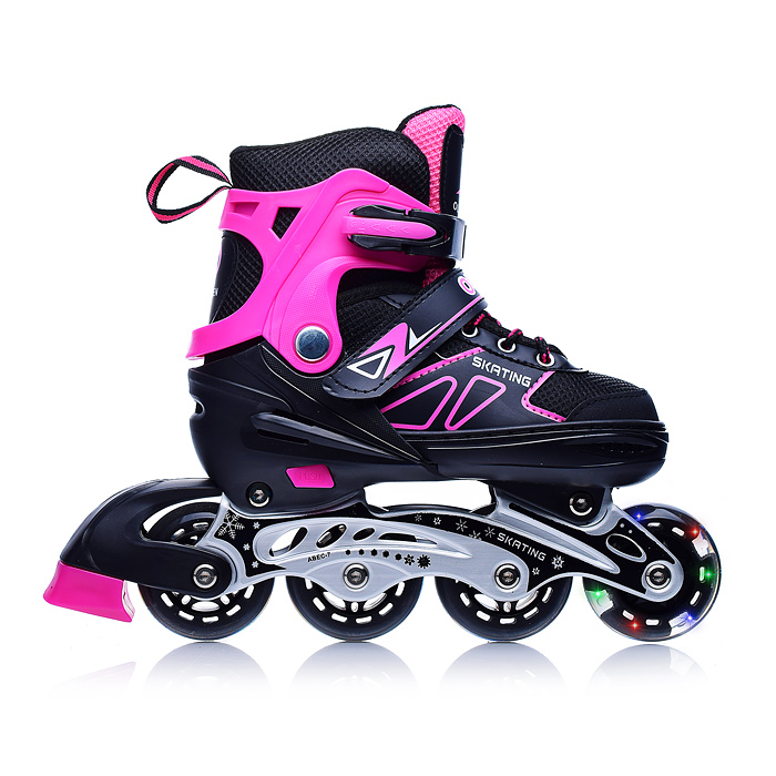 Роликовые коньки U001752Y раздвижные, PU колёса со светом, размер M, черно-розовые, в сумке