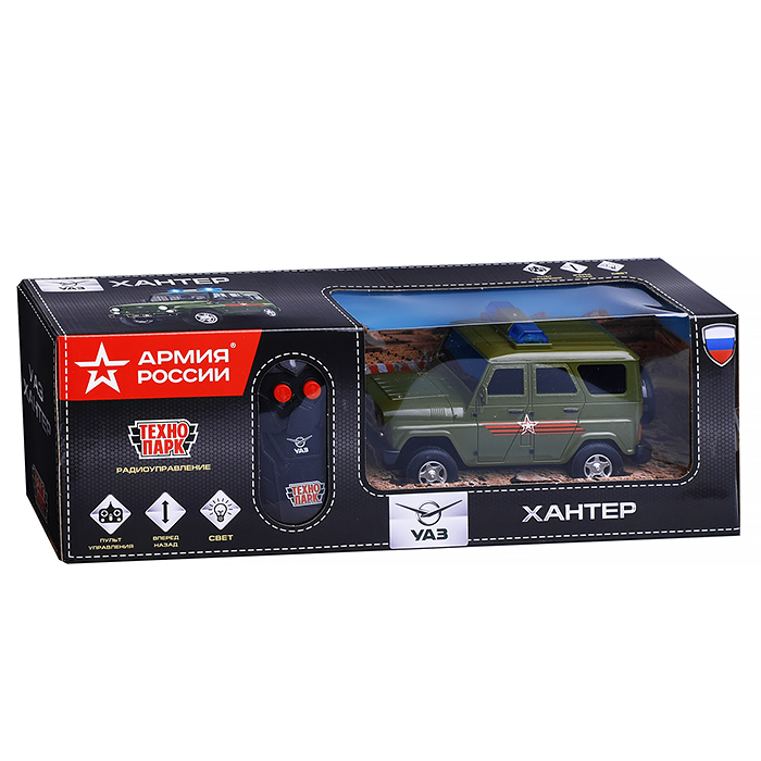 Машина р/у УАЗ Хантер Армия России 15 см, (свет, зеленый)