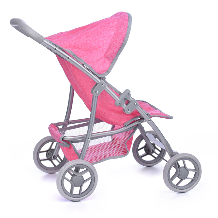 Коляска для кукол 9304B металлическая, складная, прогулочная, с тентом, с корзиной, цвет розовый
