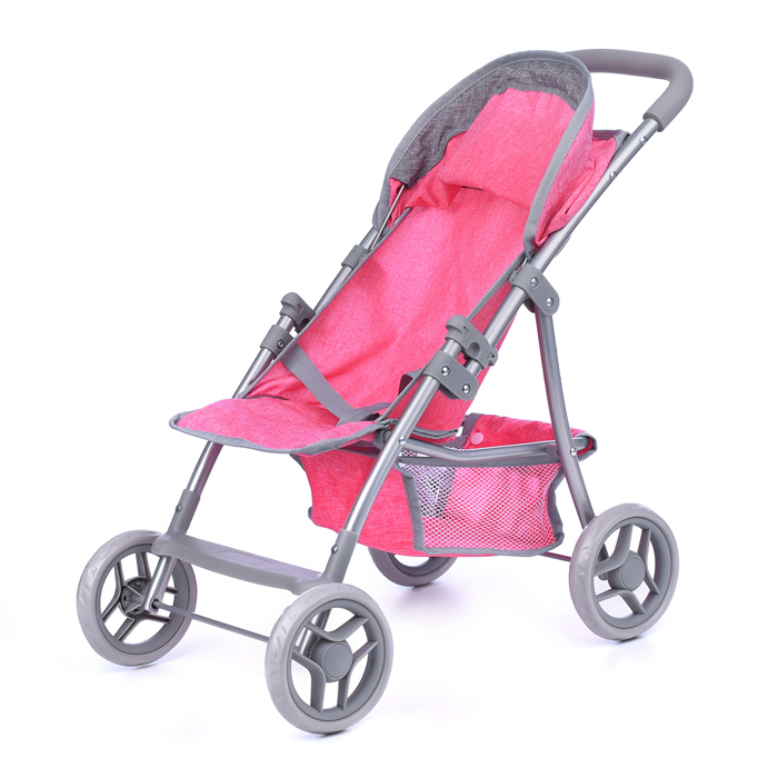 Коляска для кукол 9304B металлическая, складная, прогулочная, с тентом, с корзиной, цвет розовый