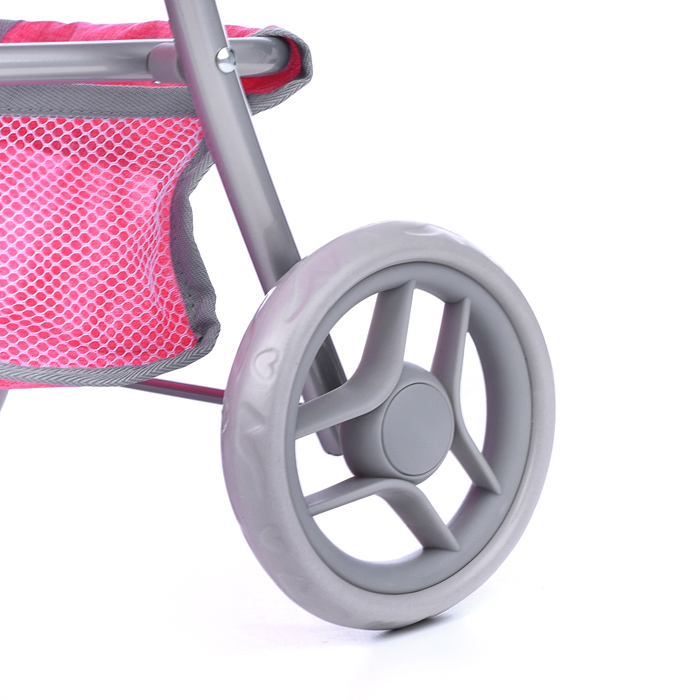 Коляска для кукол 9304B металлическая, складная, прогулочная, с тентом, с корзиной, цвет розовый