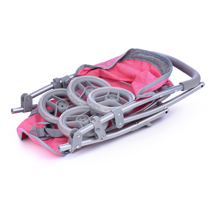 Коляска для кукол 9304B металлическая, складная, прогулочная, с тентом, с корзиной, цвет розовый