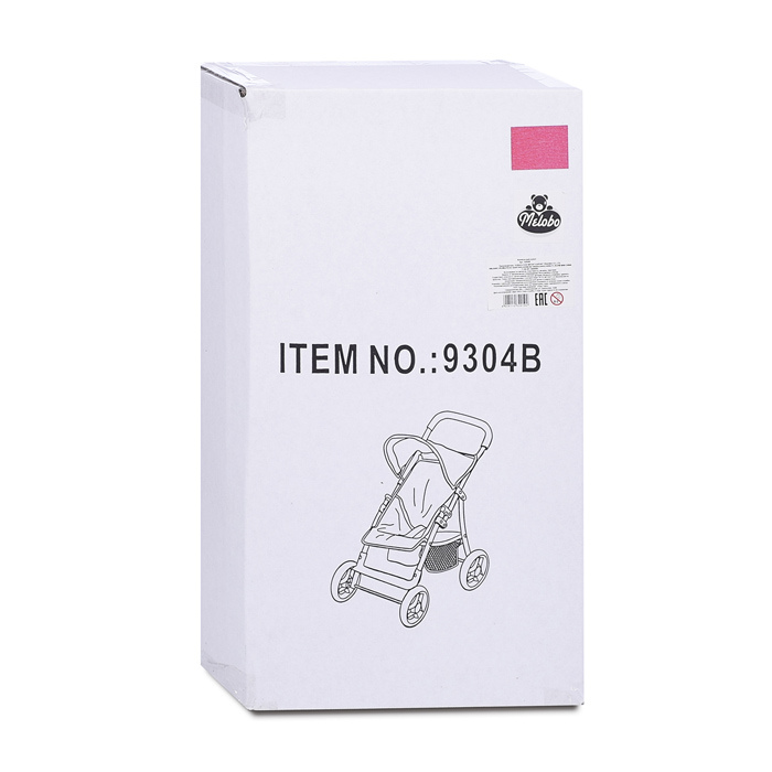 Коляска для кукол 9304B металлическая, складная, прогулочная, с тентом, с корзиной, цвет розовый