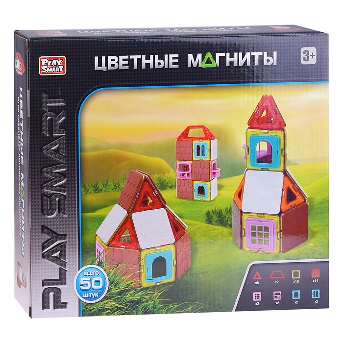 Конструктор магнитный 2471 "Цветные магниты" 50 дет., в коробке