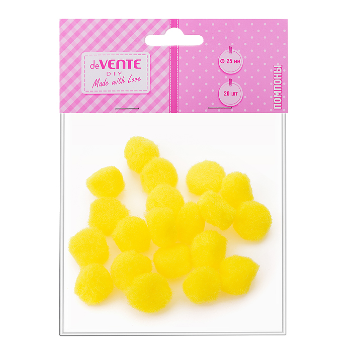 Набор помпонов для творчества 25 мм, 20 шт, цвет желтый.