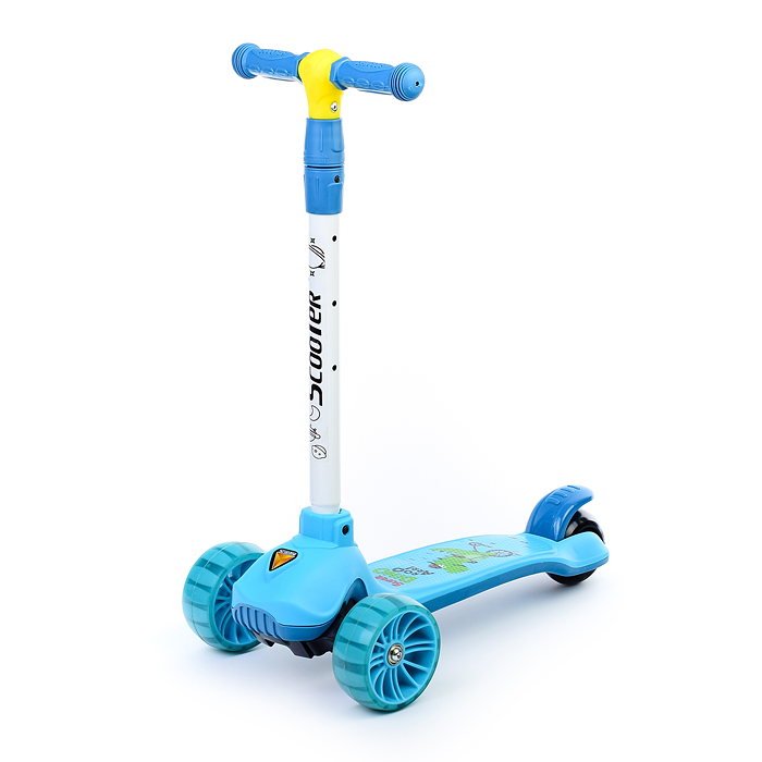 Самокат U038245Y 3-х кол., голубой, светящиеся колёса, PU, ABEC 7, в коробке