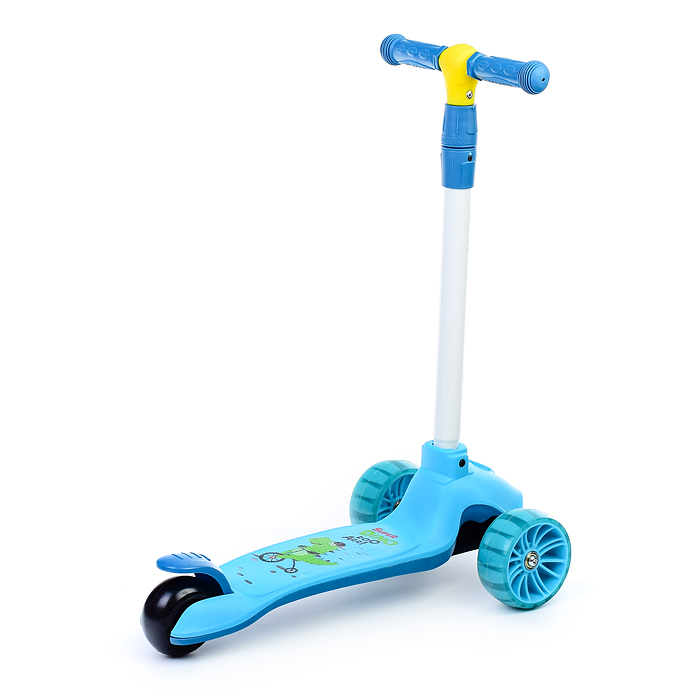 Самокат U038245Y 3-х кол., голубой, светящиеся колёса, PU, ABEC 7, в коробке