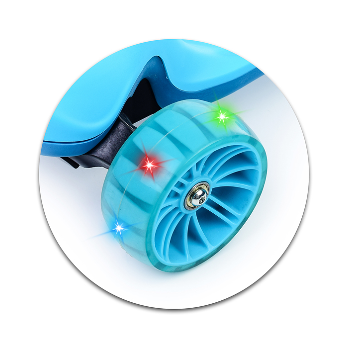 Самокат U038245Y 3-х кол., голубой, светящиеся колёса, PU, ABEC 7, в коробке