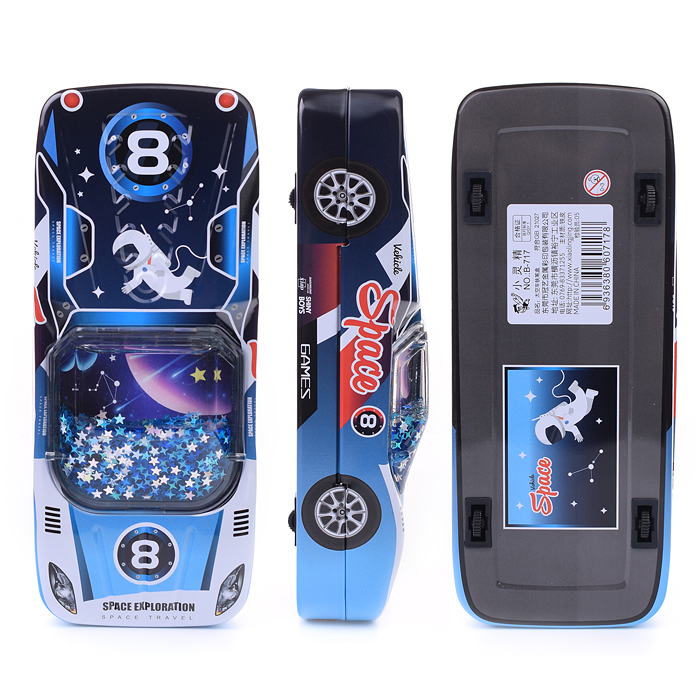 Пенал металлический машина 2 отделения таблица умножения, звездочки в жидкости, 80 х 200 мм