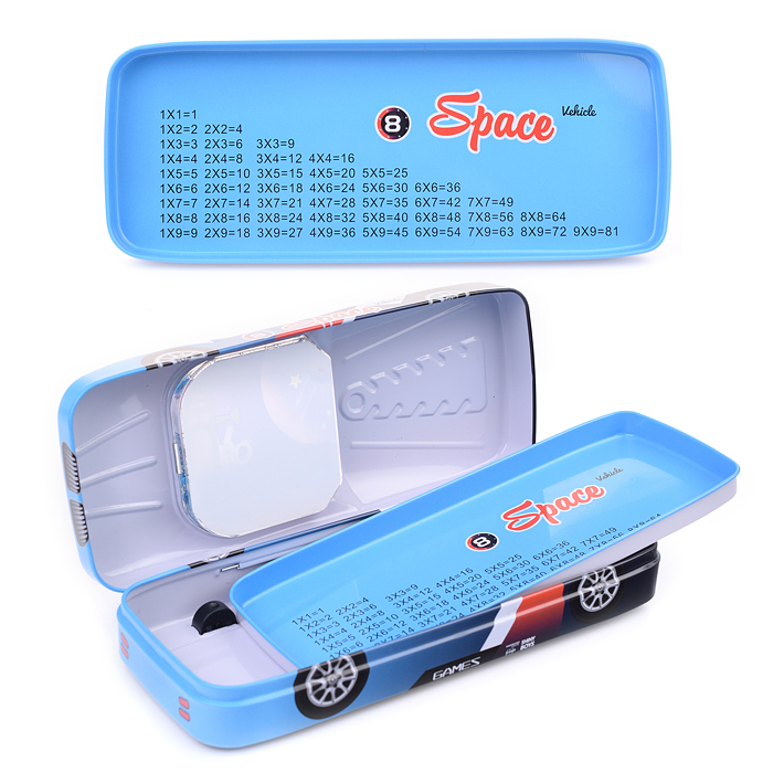 Пенал металлический машина 2 отделения таблица умножения, звездочки в жидкости, 80 х 200 мм