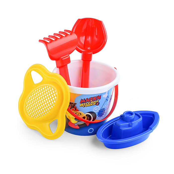 Набор Disney «Микки и Весёлые гонки» №3: ведро малое с наклейкой, ситечко-цветок, совок №2, грабельк