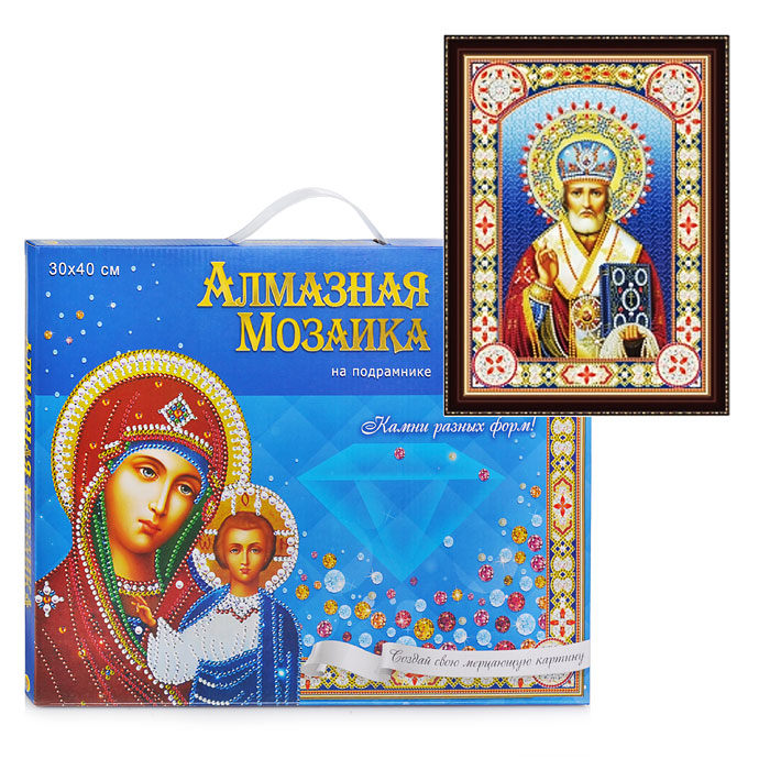 Алмазная мозаика 30х40 "Икона №16" с подрамником, c частичным заполн. (блест) 