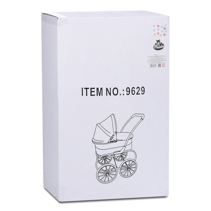 Коляска-люлька 9629 для кукол, металлическая, цвет розовые круги