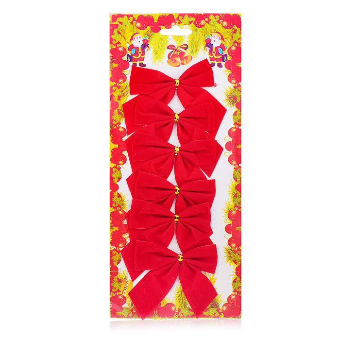 Новогоднее украшение S0911 "Бантики" красные (6шт.* 8см.)