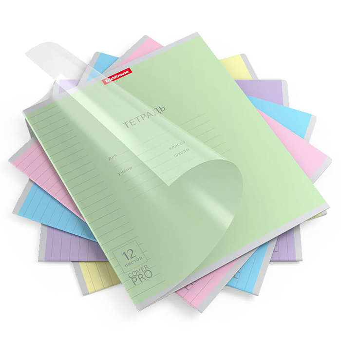 Тетрадь 12 л. линия, Классика, CoverPrо, ассорти, с пластиковой обложкой, на скобе