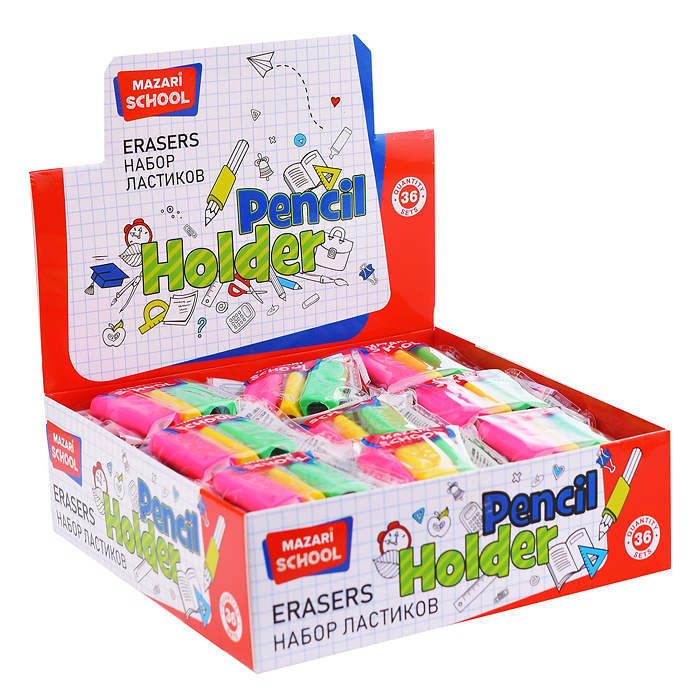 Набор ластиков Pencil Holder, термопластичная резина, треугольный, 3 шт, размер 40х13 мм, 1 дизайн, 