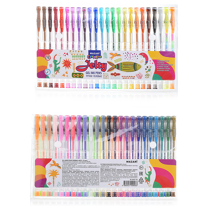 Набор ручек гелевых Jelty, 72 цвета: 6 основных цветов, 15 флуорисцентных цветов, 15 пастельных цвет