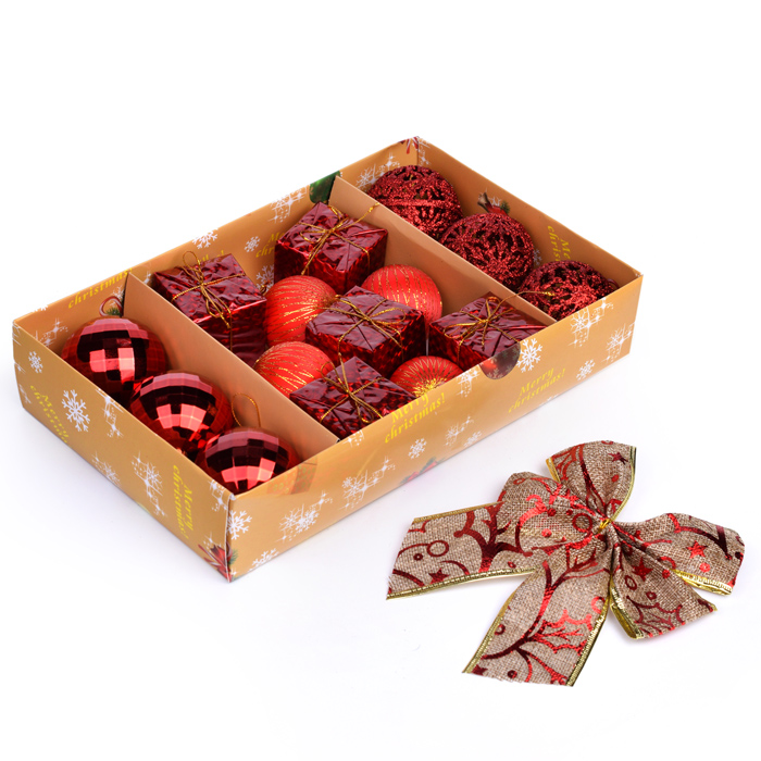 Набор новогодних шаров S1668 "Новогодний переполох" красные (6см*16шт)