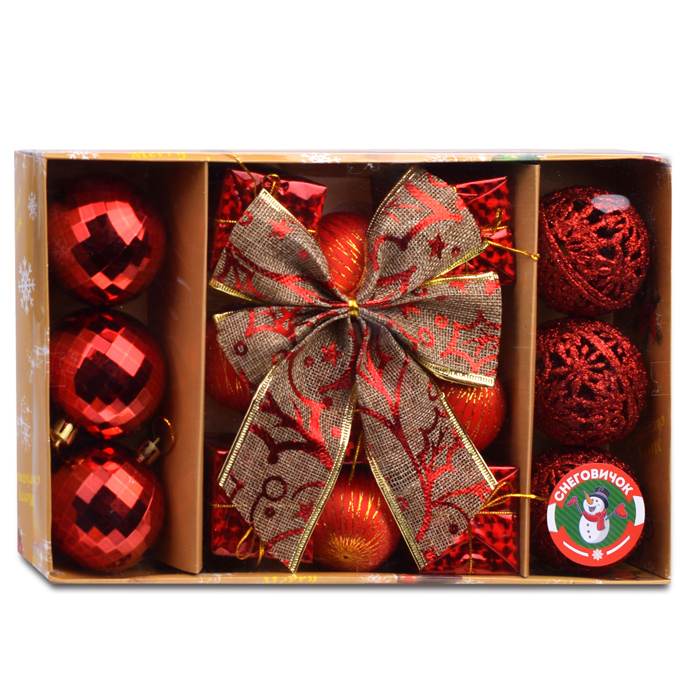 Набор новогодних шаров S1668 "Новогодний переполох" красные (6см*16шт)