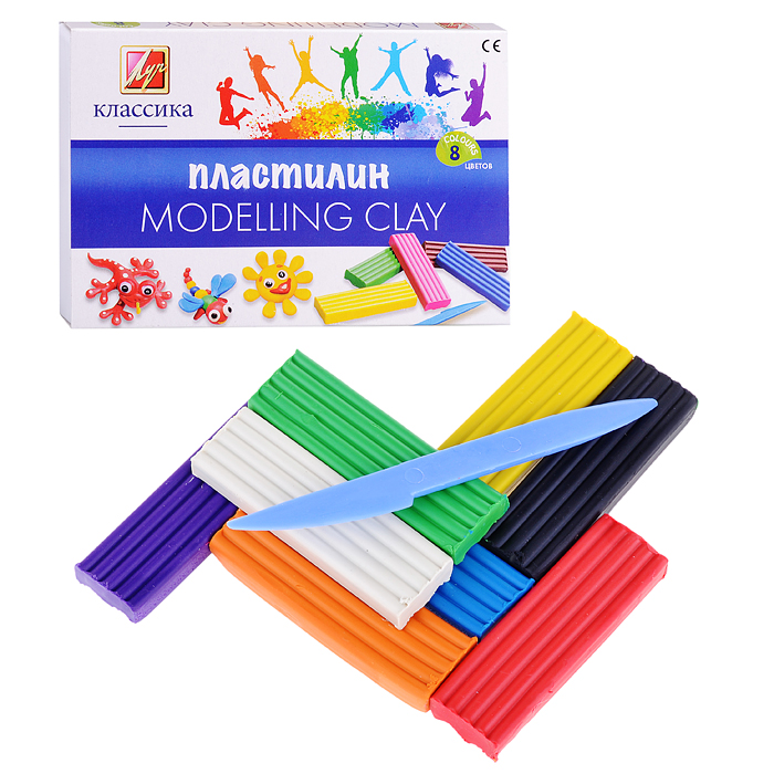 Пластилин 8цв. "Классика" 160г. со стеком Пластилин 8цв. "Классика" 160г. со стеком