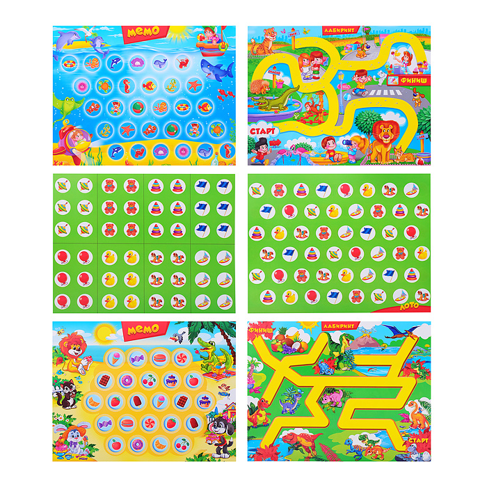 Игра 4в1 (Мозаика, Мемо, Лабиринт, Лото) Серия "Мозайкин" чемодан в коробке 
