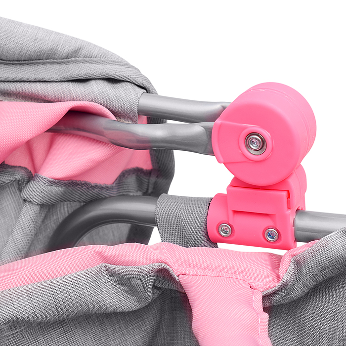 Коляска-люлька 9369 для кукол, металлическая, с корзиной, цвет серо-розовый