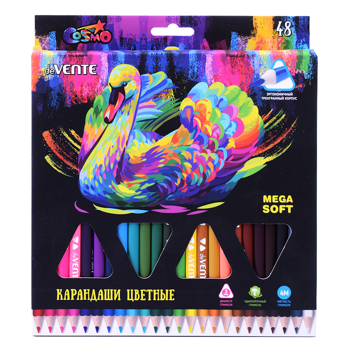 Карандаши цветные "Trio Mega Soft" 48 цветов, 4М, диаметр грифеля 3 мм, трехгранные, в карт